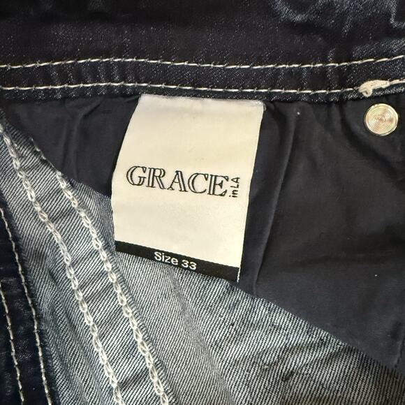Grace in L.A. Easy Fit Bootcut Jeans Size 33 NWT Embroidered Rhinestone Pockets - Picture 6 of 10